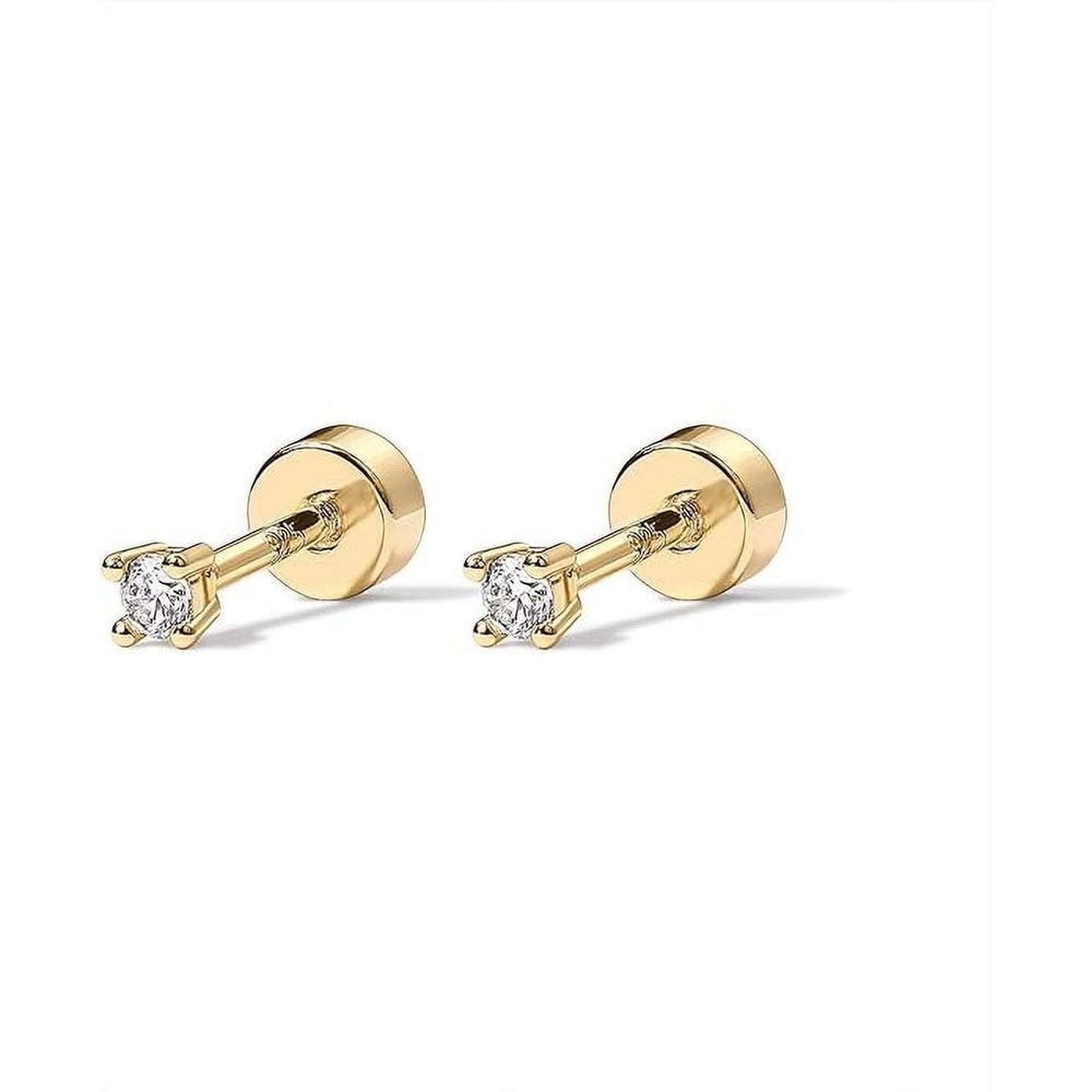 PAVOI 14K Yellow Gold Plated 925 Sterling Silver Cubic Zirconia Flat Back Studs
